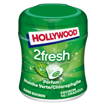 Chewing gums sans sucre menthe verte chlorophylle 2Fresh HOLLYWOOD, 40dragées, 88g