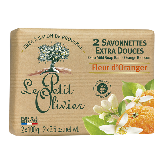 Savon parfum fleur d'oranger LE PETIT OLIVIER, 2x100g