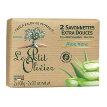 Savonnettes extra douces à l'aloe vera LE PETIT OLIVIER, 2x100g