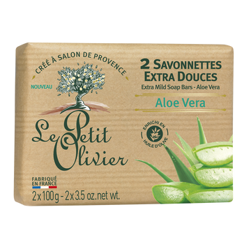 Savonnettes extra douces à l'aloe vera LE PETIT OLIVIER, 2x100g