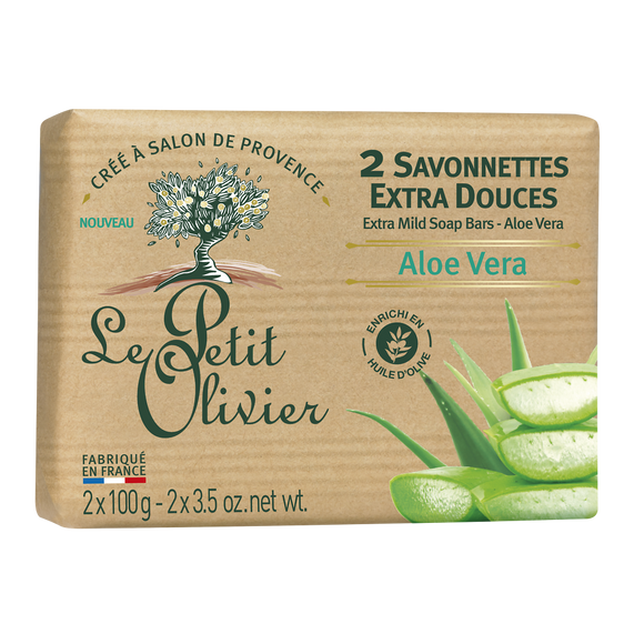 Savonnettes extra douces à l'aloe vera LE PETIT OLIVIER, 2x100g