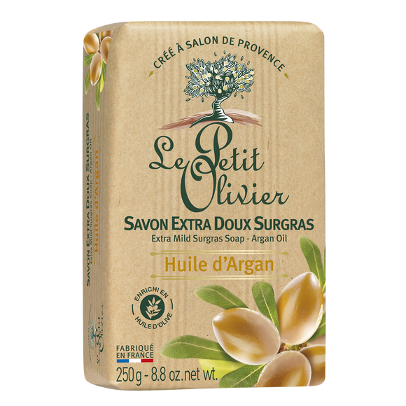 Savon extra doux surgras à l'huile d'argan LE PETIT OLIVIER, 250g
