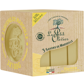 Savon cube de marseille glycériné LE PETIT OLIVIER, 3x100g