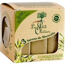 Savon de marseille huile d'olive extra pur 72% huiles végétalesLE PETIT OLIVIER 3x100g