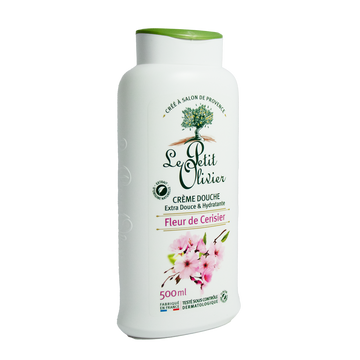 Crème de douche extra douce à l'extrait naturel de fleur de cerisier LE PETIT OLIVIER, flacon de 500ml
