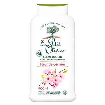 Crème de douche extra douce à l'extrait naturel de fleur de cerisier LE PETIT OLIVIER, flacon de 500ml