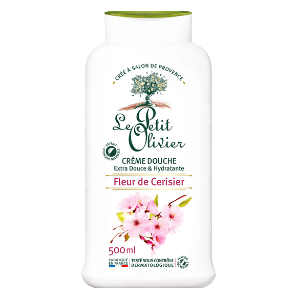 Crème de douche extra douce à l'extrait naturel de fleur de cerisier LE PETIT OLIVIER, flacon de 500ml
