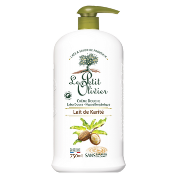 Crème douche extra douce lait de karité LE PETIT OLIVIER, flacon 750ml