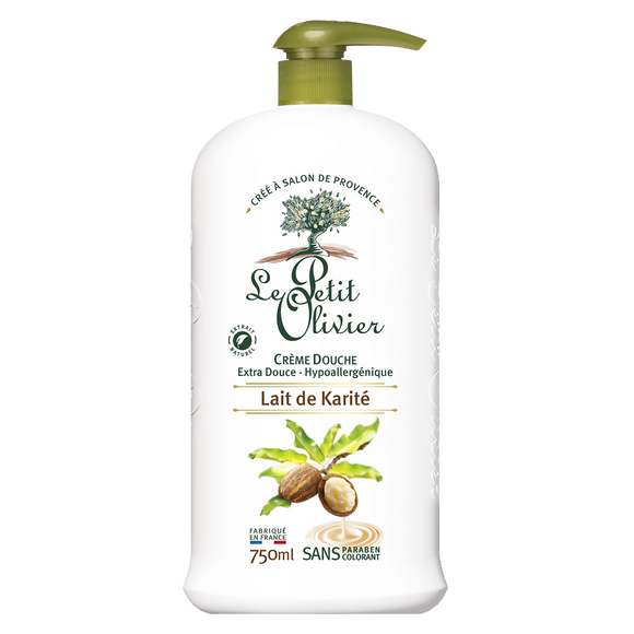 Crème douche extra douce lait de karité LE PETIT OLIVIER, flacon 750ml