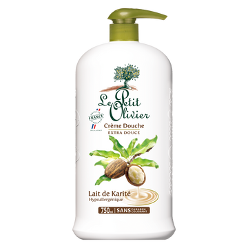 Crème douche extra douce lait de karité LE PETIT OLIVIER, flacon 750ml