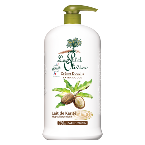 Crème douche extra douce lait de karité LE PETIT OLIVIER, flacon 750ml