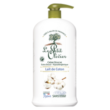 Crème douche extra au lait de coton LE PETIT OLIVIER, flacon de 750ml