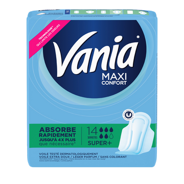 Serviettes périodiques maxi confort super plus VANIA, paquet de 14 unités