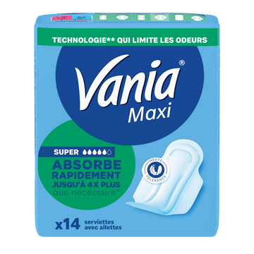 Serviettes hygiéniques maxi confort super plus VANIA, x14