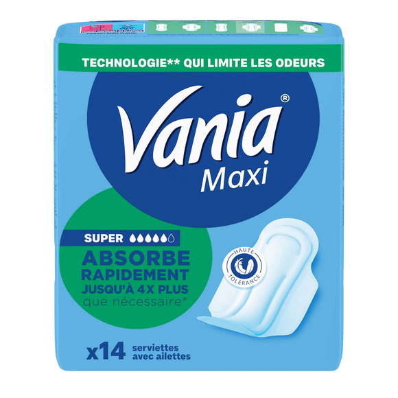Serviettes hygiéniques maxi confort super plus VANIA, x14