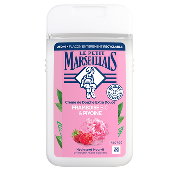 Gel Douche extra doux framboise pivoine LE PETIT MARSEILLAIS, flacon de 250ml
