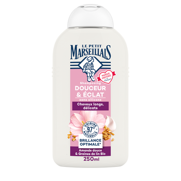 Shampooing douceur & éclat lin/amande cheveux normaux hydratant démêlant LE PETIT MARSEILLAIS, 250ml