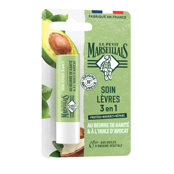 Soin lèvres 3 en 1 Karité et Avocat LE PETIT MARSEILLAIS, stick 4,9g