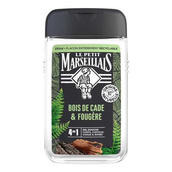 Gel douche rafraîchissant bois de cade et fougère LE PETIT MARSEILLAIS, flacon de 250ml