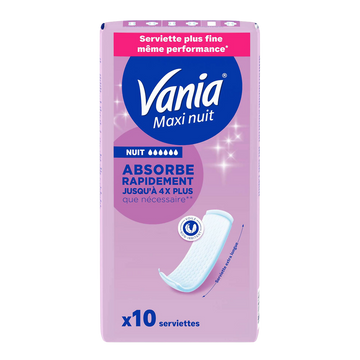 Serviettes hygiéniques maxi nuit absorbe VANIA, x10