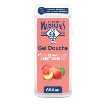 Gel douche LE PETIT MARSEILLE extra doux pêche blanche bio & nectarine bio 650ml