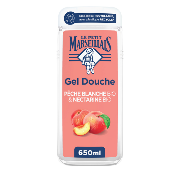 Gel douche LE PETIT MARSEILLE extra doux pêche blanche bio & nectarine bio 650ml