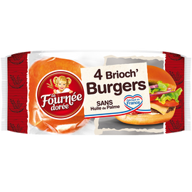 Pain Burger brioché Brioch' burger LA FOURNEE DOREE, x4 soit 250g
