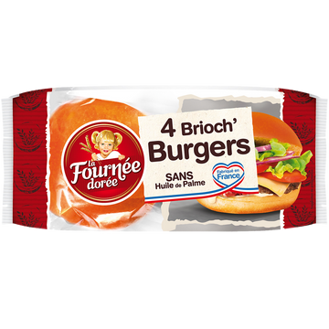 Pain Burger brioché Brioch' burger LA FOURNEE DOREE, x4 soit 250g