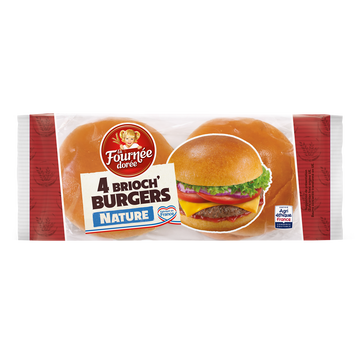 Pain Burger brioché Brioch' burger LA FOURNEE DOREE, x4 soit 250g