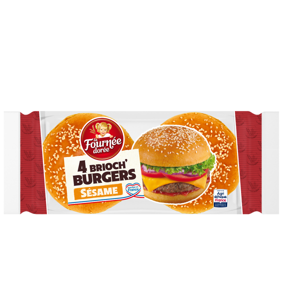 Pains Burger Brioch' burger sésame LA FOURNEE DOREE, x4 soit 250g