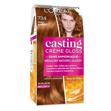 Coloration permanente CASTING Crème Gloss, miel ambré, n°734