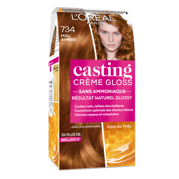 Coloration permanente CASTING Crème Gloss, miel ambré, n°734