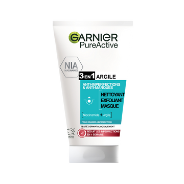 Pure Active Nettoyant 3en1 Argile Peaux Imperfections GARNIER Tube 150ml