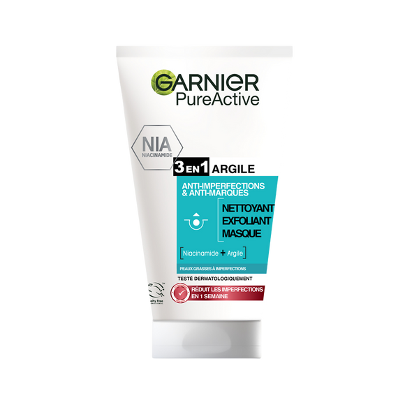Pure Active Nettoyant 3en1 Argile Peaux Imperfections GARNIER Tube 150ml