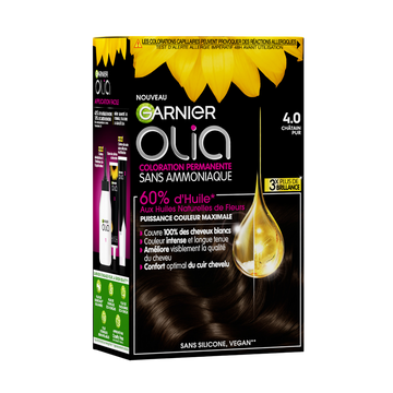 Coloration permanente sans ammoniaque châtain pur n°4.0 OLIA