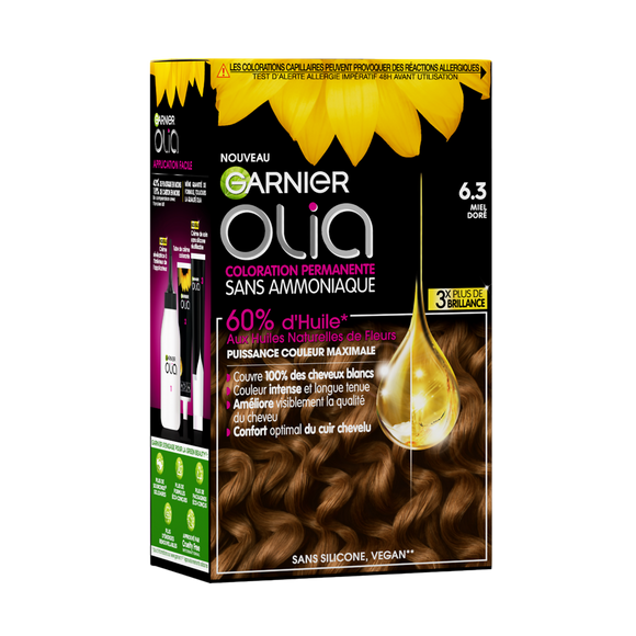 Coloration permanente sans ammoniaque miel doré OLIA, n°6.3