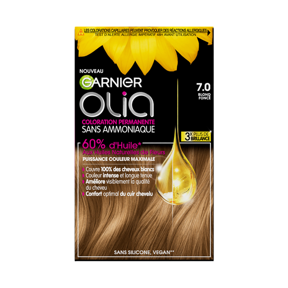 Coloration cheveux n°7.0 blond foncé permanente sans ammoniaque olia GARNIER