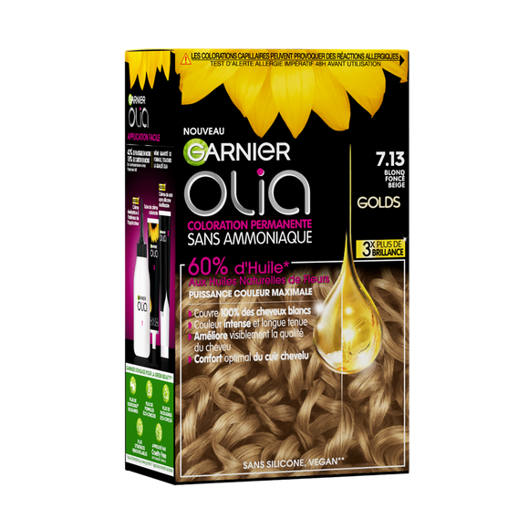 Coloration permanent.sans ammoniaque OLIA, blond beige foncé n°7.13