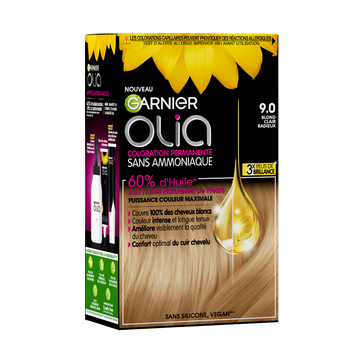 Coloration permanente sans ammoniaque OLIA, blond clair radieux, n°9.0