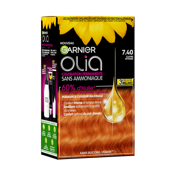 Coloration permanente sans ammoniaque OLIA, cuivre intense n°7.40