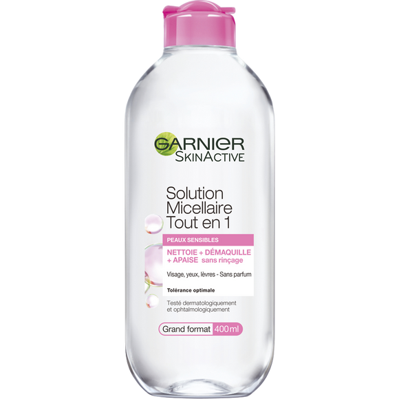 SkinActive Solution Micellaire Tout en 1 Peaux Sensibles GARNIER Flacon 400 ml