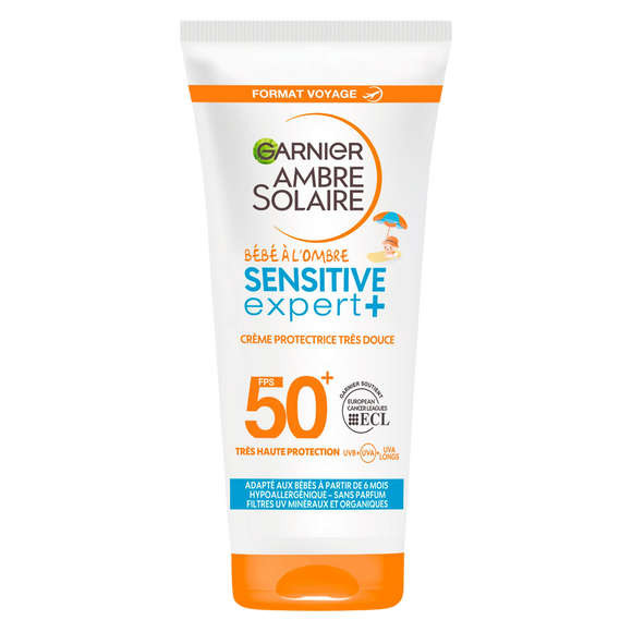 Crème solaire protectrice "bébé à l'ombre" IP50+ AMBRE SOLAIRE GARNIER, tube de 50ml