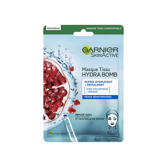Masque tissu visage grenade hydratant & repulpant skin active GARNIER