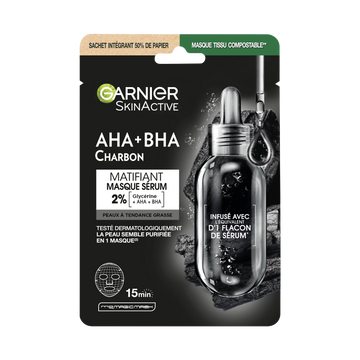 Masque tissu visage charbon végétal,  purifiant & hydratant skinactiveGARNIER x1