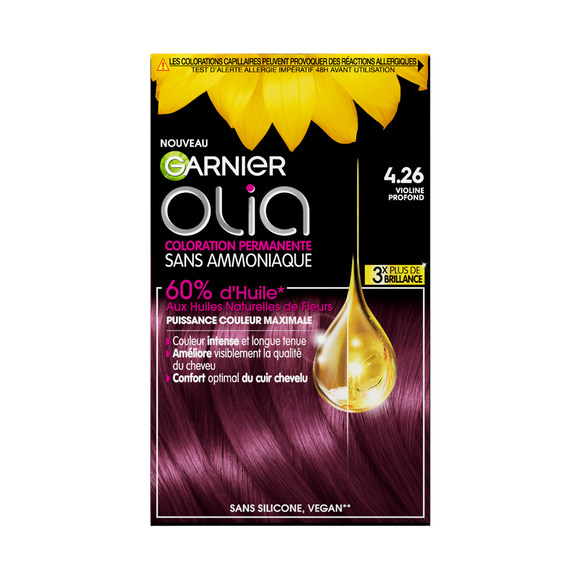 Coloration cheveux n°4.26 violet profond permanente olia GARNIER