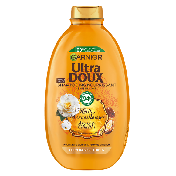 Shampooing nutrition argan et camélia ULTRA DOUX -600 ml