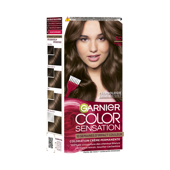 Coloration cheveux n°5.0 châtain clair permanente color sensation GARNIER
