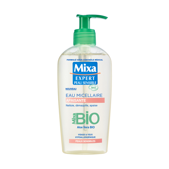 Eau micellaire apaisante à l'aloe vera bio MIXA - flacon 200ml