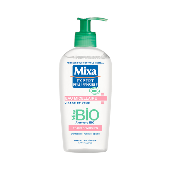 Eau micellaire Visage et Yeux Aloe Vera Bio MIXA Flacon Pompe 200 ml