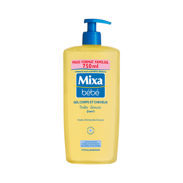 Gel douche très doux corps et cheveux MIXA BEBE maxi format familial flacon de 750 ML